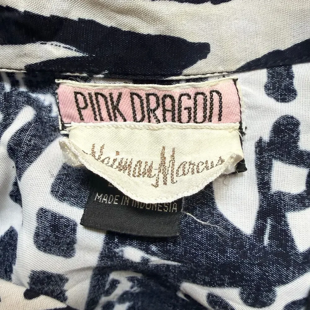 VTG 90s Pink Dragon Neiman Marcus Rayon Abstract City Loop Collar Shirt Men's XL